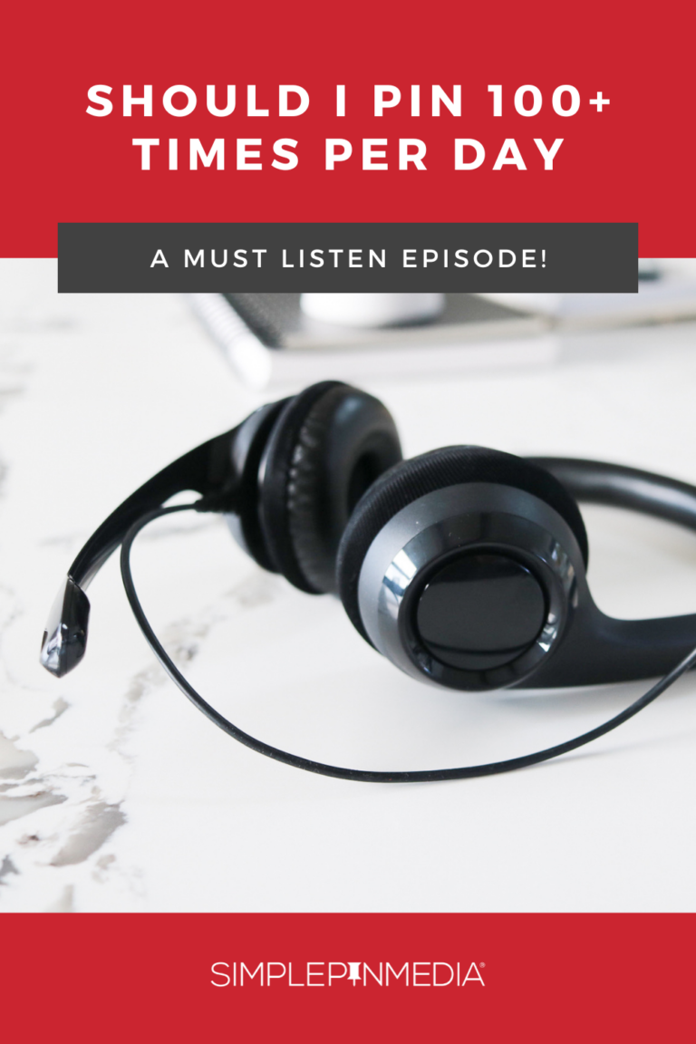 A pair of black headphones with text that reads: "Should I pin 100+ times per day? A must listen episode!"