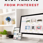 A desktop computer opened to an online store. Copy reads "Etsy Traffic From Pinterest".
