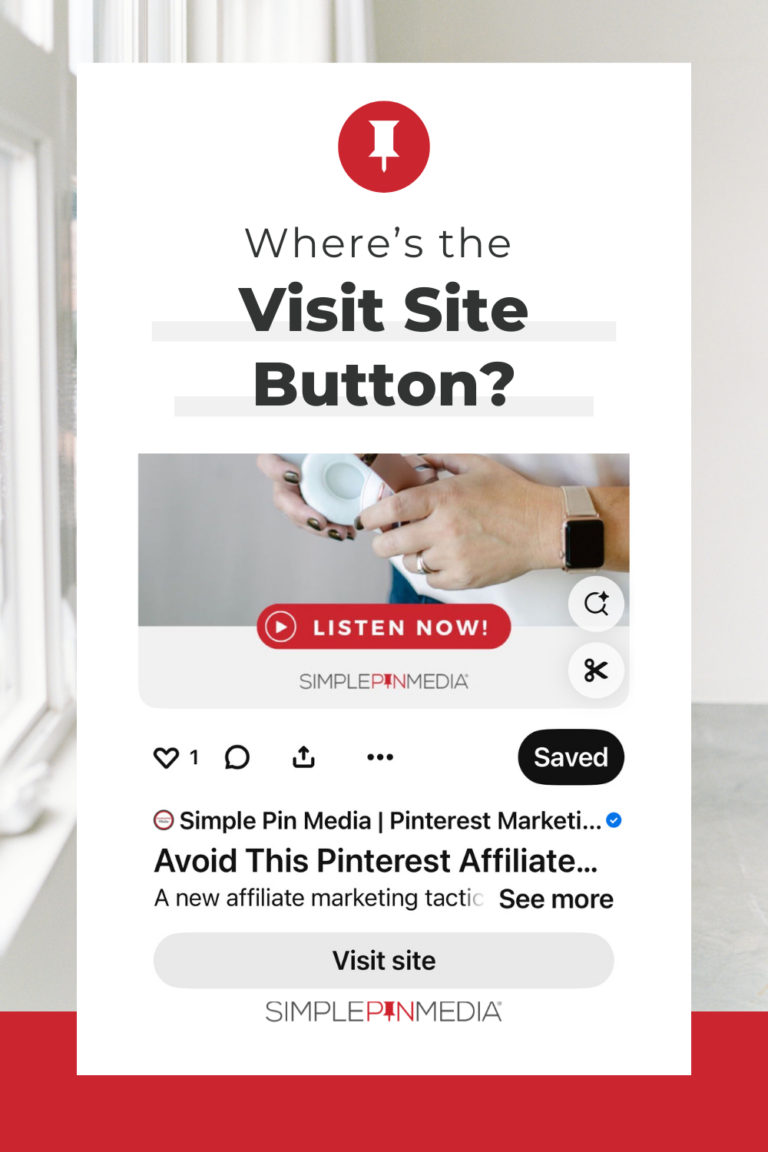 picture of a pinterest pin with the words, where is the visit site button?