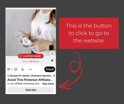picture of a Pinterest pin with an arrow to "visit site"