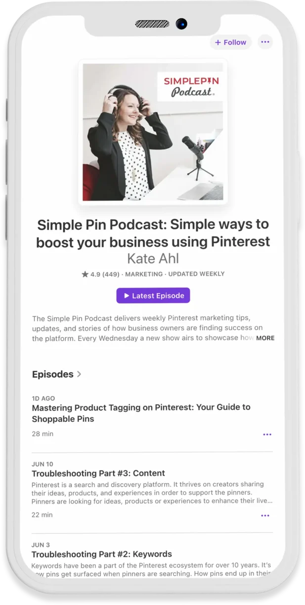 Preview of Simple Pin Podcast on phone.