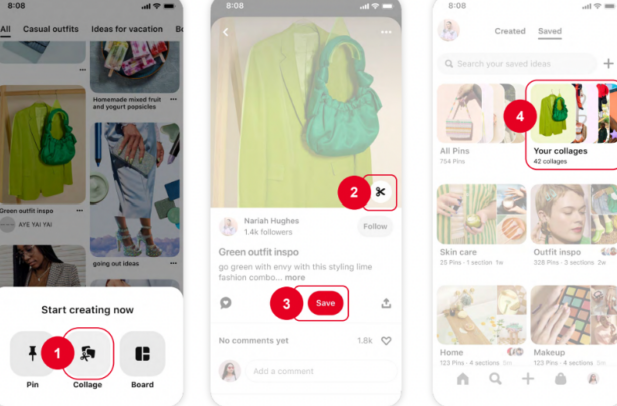 Image shows steps to create a Pinterest collage.