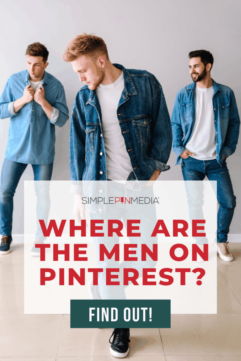 Image shows men standing. Text reads, "Where are the men on Pinterest?"
