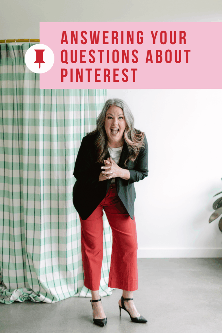 Image shows a woman laughing. Text reads, "Answering Your Questions About Pinterest"