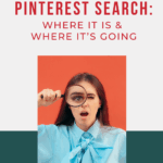Image shows a woman with a magnifying glass. Text reads, "Pinterest Search: Where it is & Where it's Going
