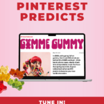 Image shows a laptop screen. Text reads, "Listen to the Mastermind behind Pinterest Predicts"