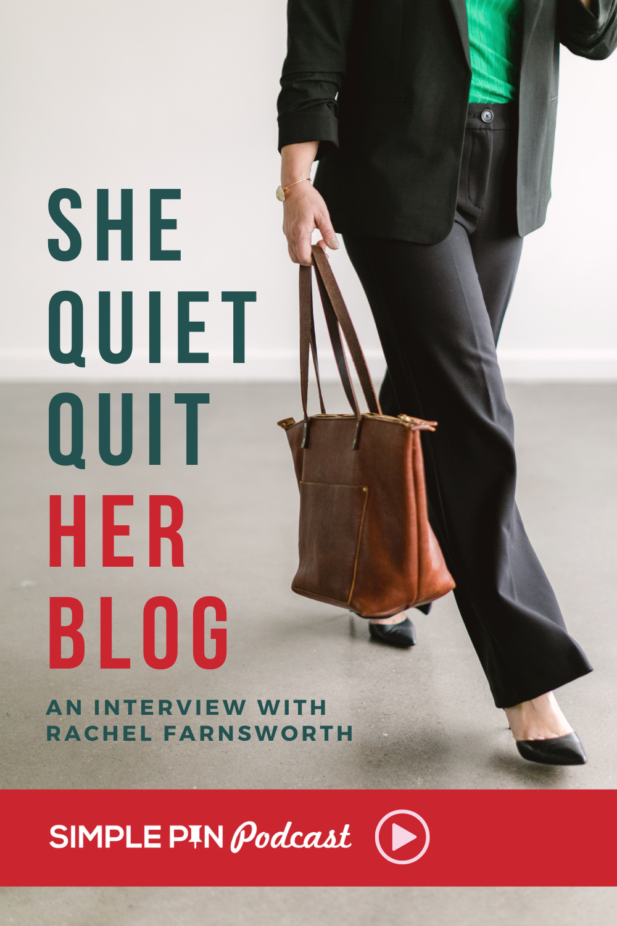 Image shows a woman holding a purse. Text reads, "She Quietly Quit Her Blog"
