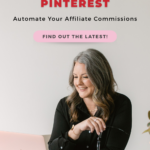 Image shows a woman sitting. Text reads, "Amazon Storefront + Pinterest"