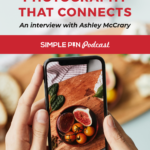 Image shows a phone with an image of food on the screen. Text reads, "Pinterest Wins: Photography that Connects, and interview with Ashley McCrary."