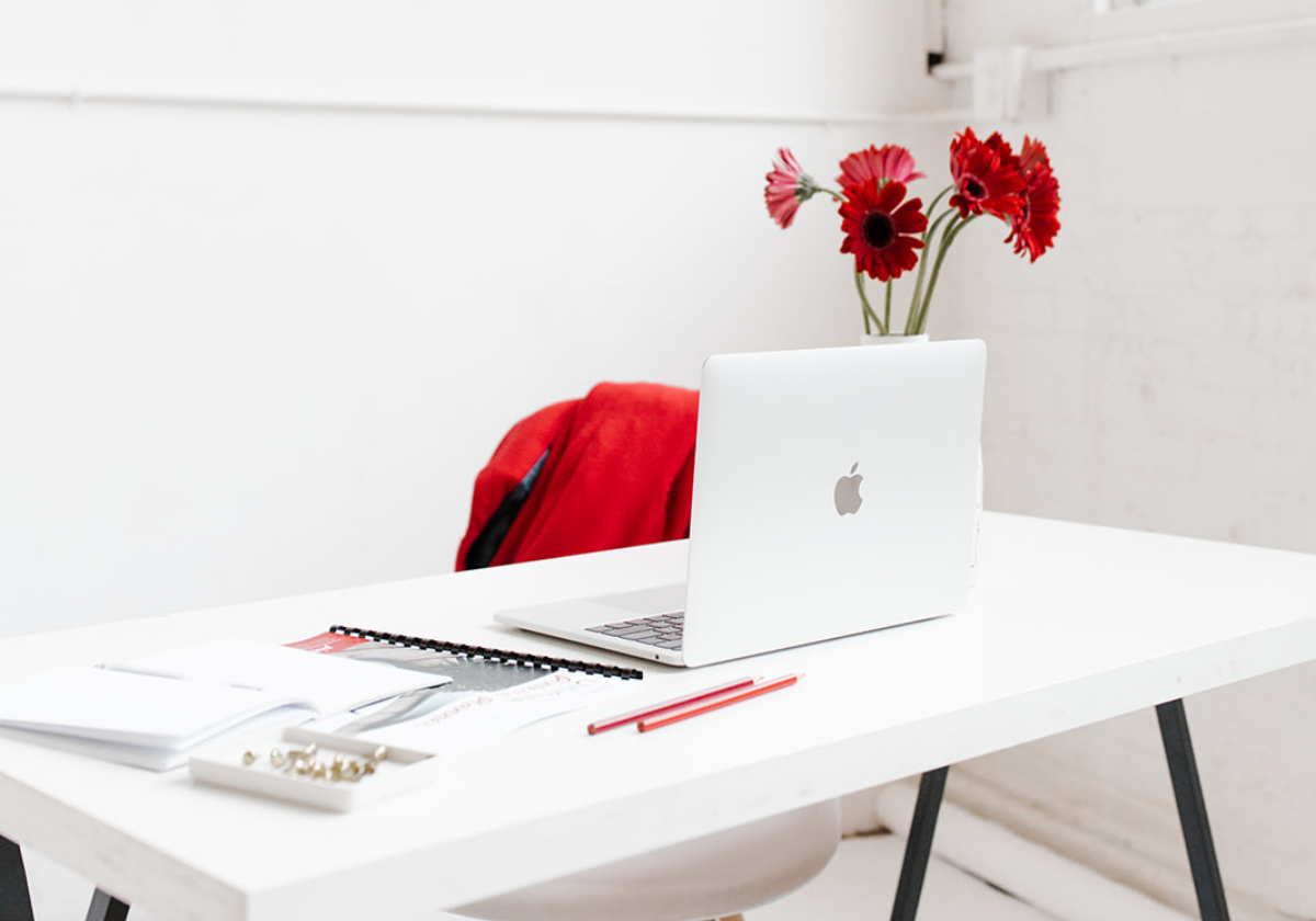 Pin Portfolio CTA minimalist workspace.